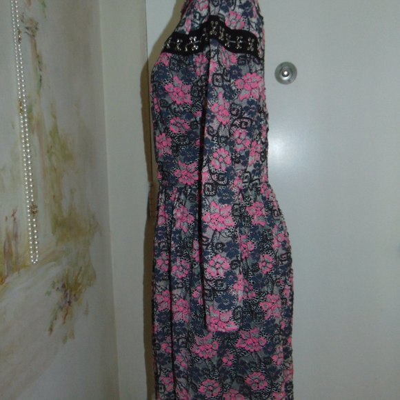 ASOS Gothic Pink & Black Lace Floral Y2K Layered Scalloped Eye & Hook Dress 14 - Picture 3 of 11